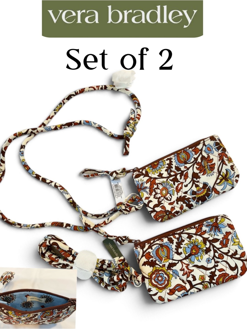 Vera Bradley Set of 2 / Cotton Zip Card Pouch Lanyard